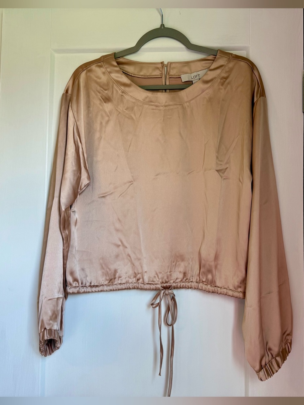 LOFT Satin Drawstring Blouse - Beige